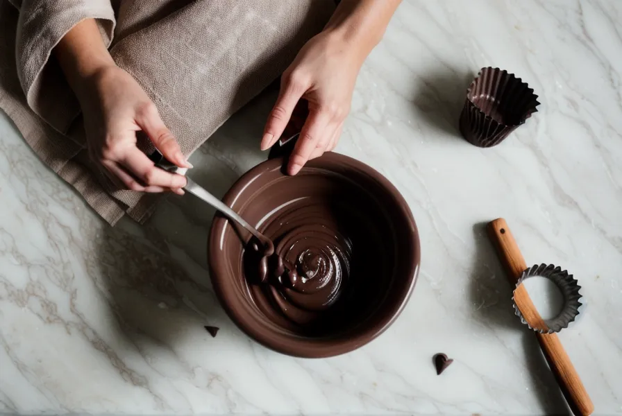 iPad con el curso de fresas con chocolate abierto sobre la mesada, junto a los utensilios de templado.