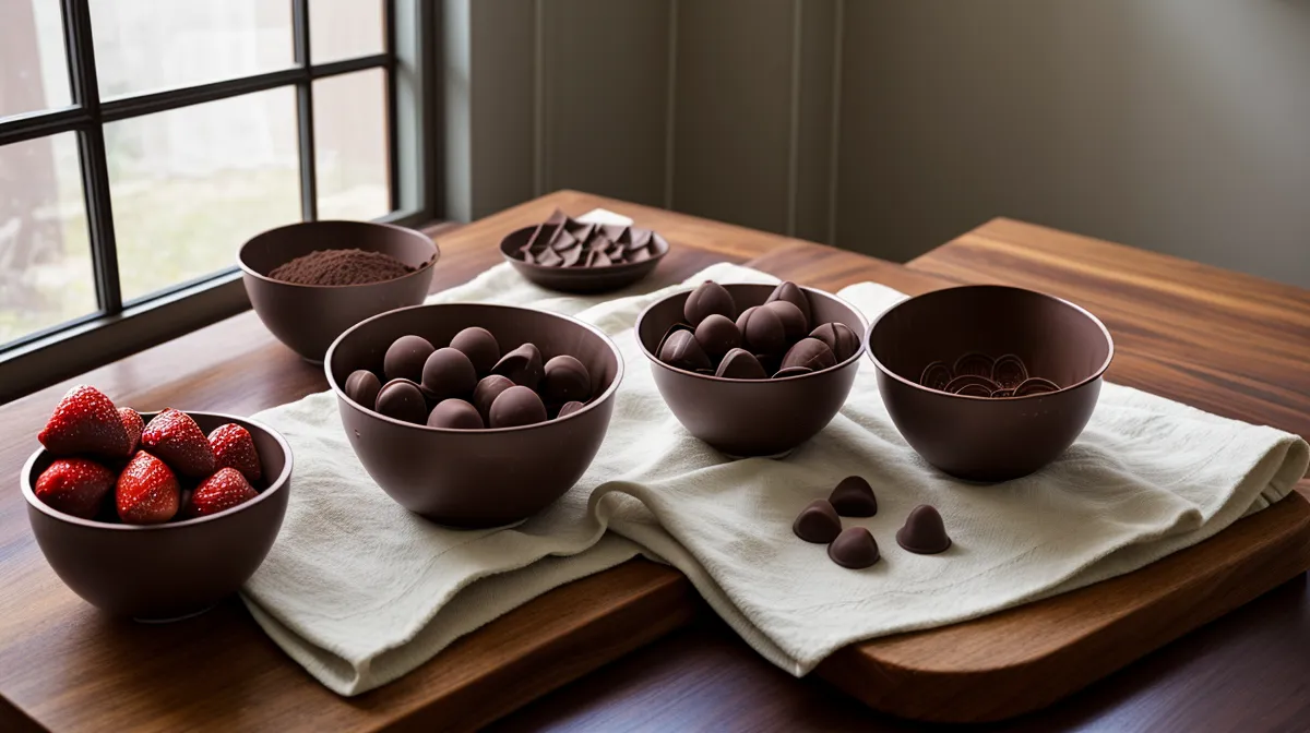 Chocolate cobertura y baño de repostería comparados antes de templar para bombones caseros