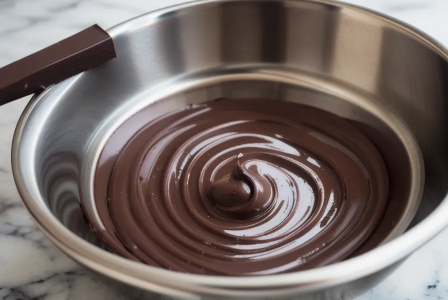 Chocolate derretido revuelto con espátula, sin batir, para evitar burbujas en repostería aficionada