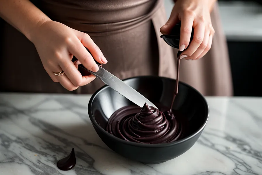 Prueba casera de templado de chocolate con cuchillo sobre papel manteca, técnica de repostería aficionada
