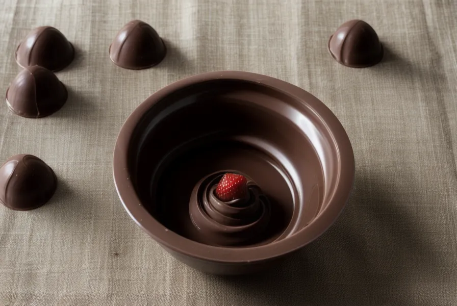 Bombón de chocolate partido a la mitad mostrando el brillo del templado logrado en clima húmedo