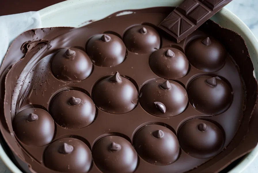Chocolate con manchas blancas de mal templado dentro de un molde de silicona, un problema típico del invierno seco en Salta