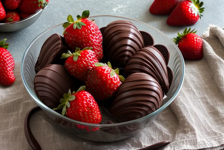 Fresas con chocolate y bombones artesanales recién templados, pasatiempo creativo en una cocina desde casa en Salta
