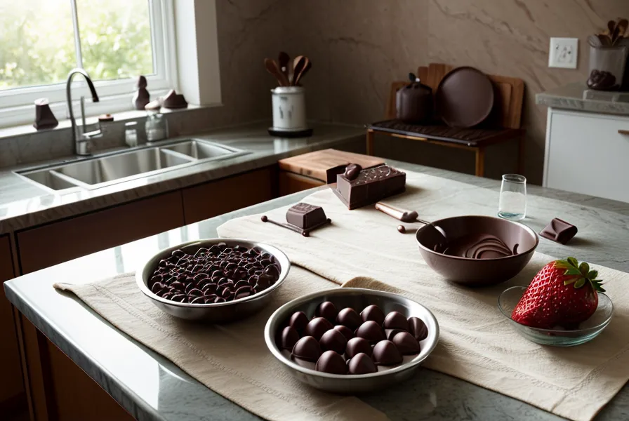 Fresa con chocolate secándose sobre papel de cocina junto a otra que ya perdió jugo bajo la cobertura
