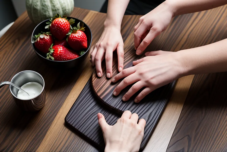 Fresas frescas elegidas por color y firmeza, listas sobre una tabla de madera para bañar en chocolate