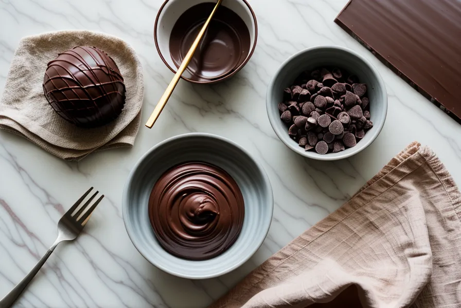 Chocolate templado listo para bañar fresas elegidas en la feria artesanal