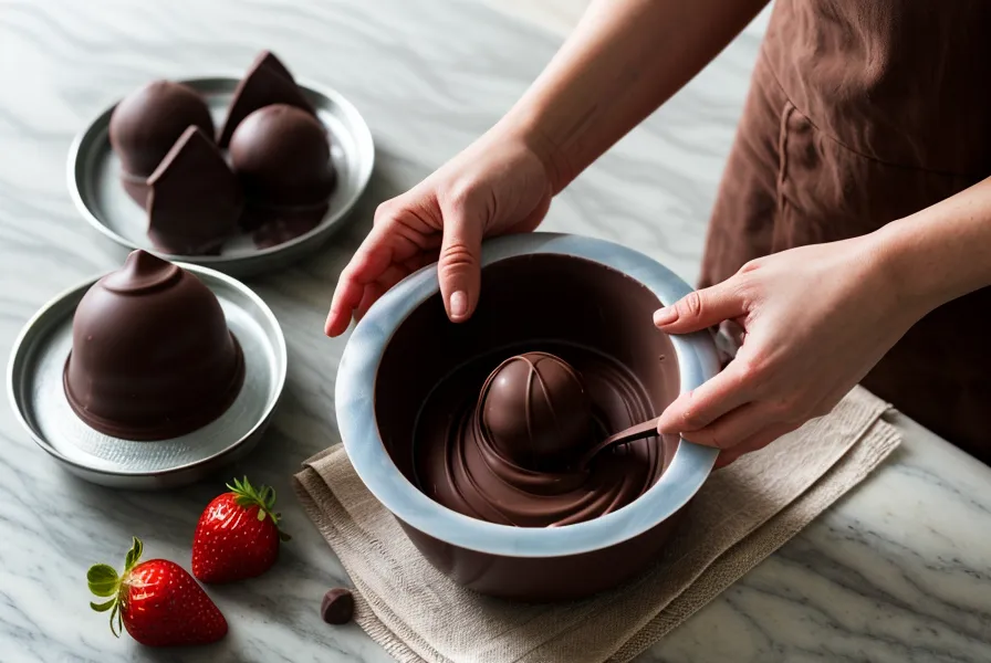Fresas bañadas en chocolate con brillo parejo, resultado de elegir bien la fruta en la feria