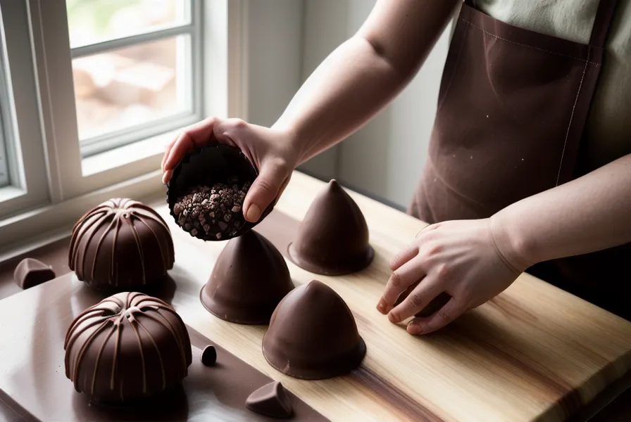 Errores comunes al derretir chocolate casero para bombones artesanales, chocolate cortado en un bol de cocina