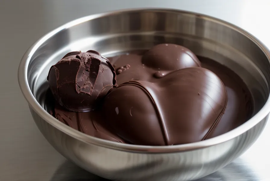 Chocolate derretido a baño María con vapor subiendo del agua, un error común al fundir chocolate casero