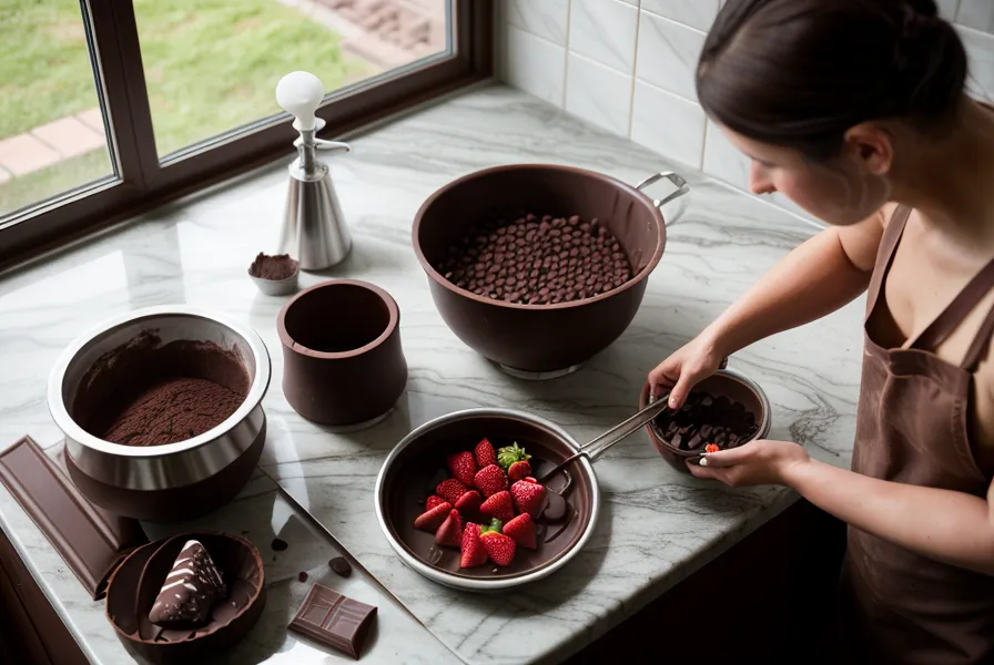 iPad con curso de bombones caseros junto a un bol de ganache de chocolate