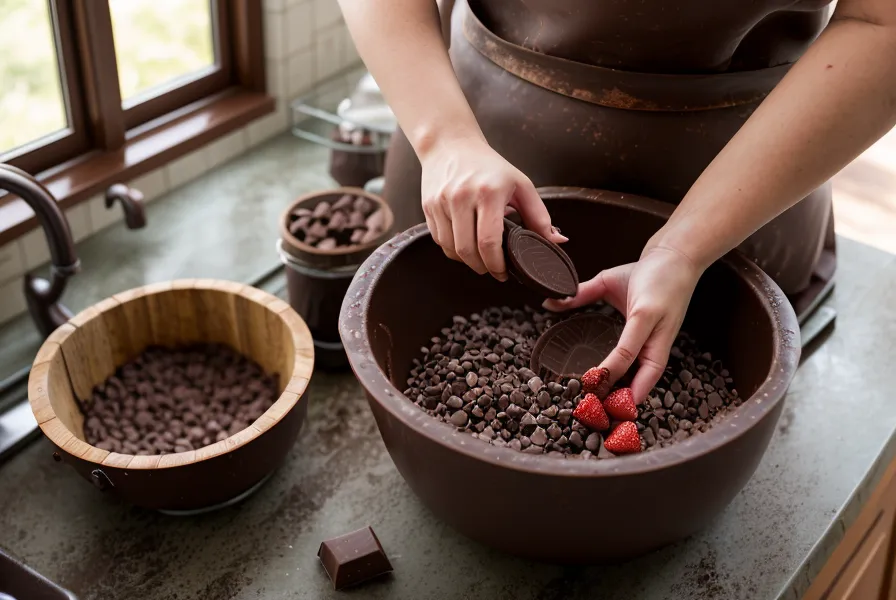 Termómetro de cocina marcando la temperatura para templar chocolate con frutos secos