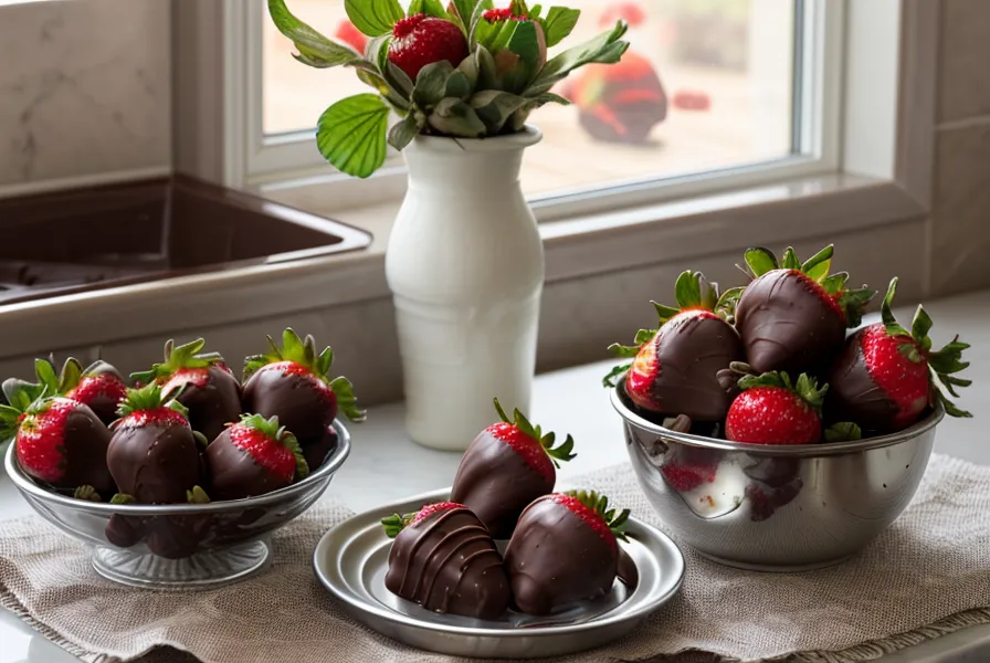 Arreglo final de fresas con chocolate decoradas para un aniversario, listo para regalar