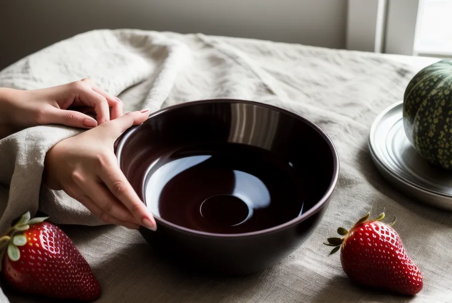 Mesa de postres terminada con fresas con chocolate y decoración casera en distintas alturas