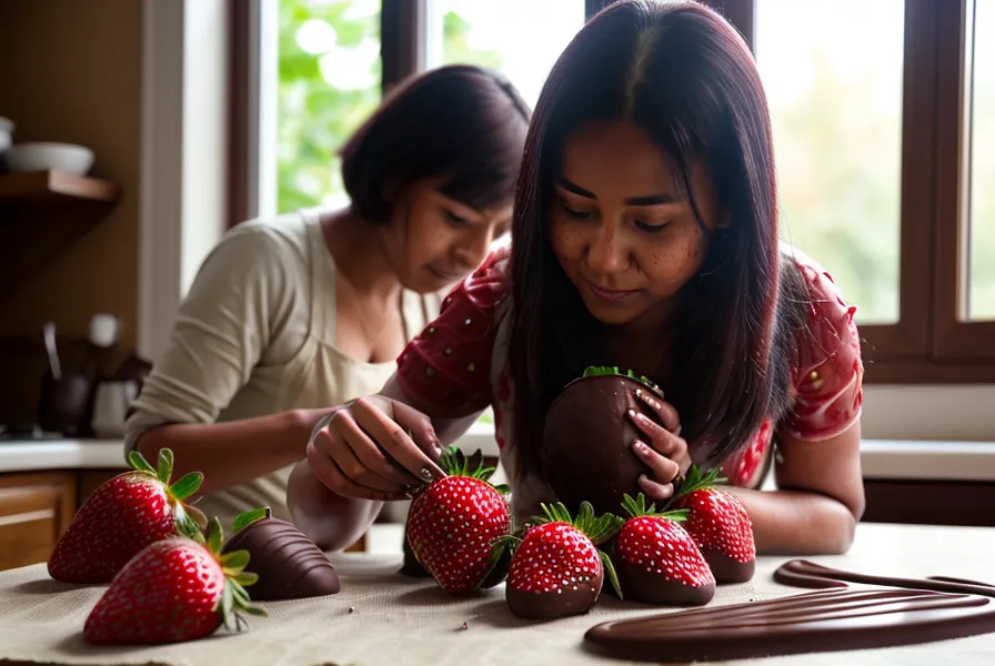 Arreglo artesanal de fresas con chocolate para un evento familiar, ideal también para bautizos