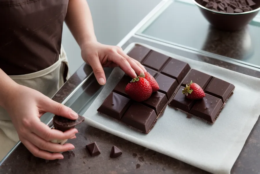 Fresas frescas junto a un cuenco de chocolate derretido, la primera combinación de sabores que probé en bombones caseros de chocolate artesanal