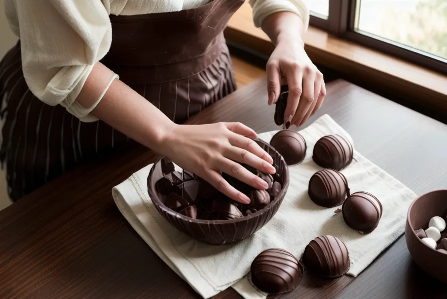 Fresas con cabito secándose sobre un lienzo blanco antes de bañarlas en chocolate artesanal