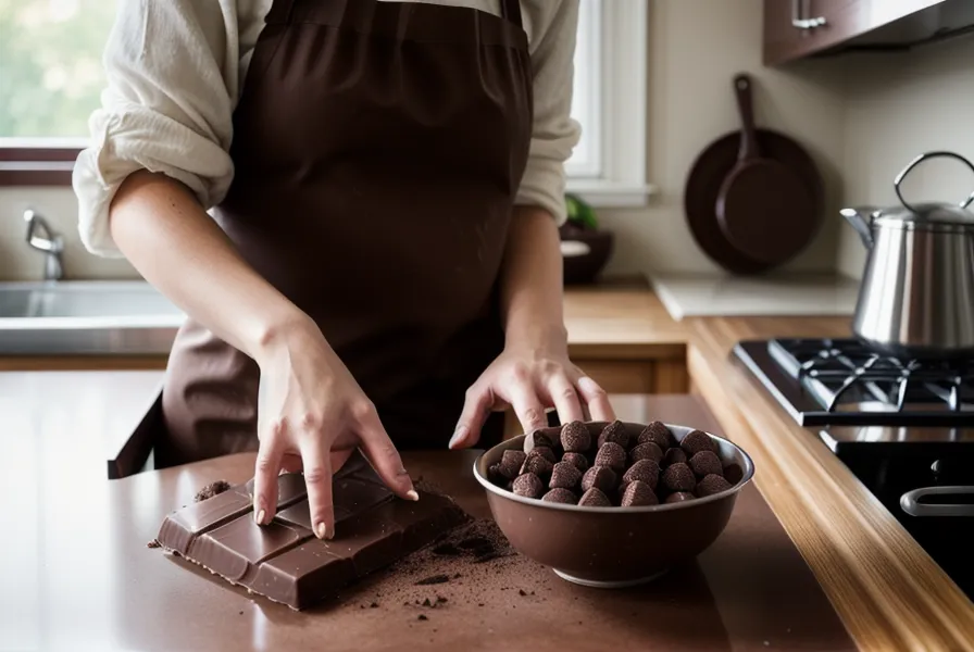 Plato de fresas con chocolate y bombones artesanales recién terminados, listos para el domingo
