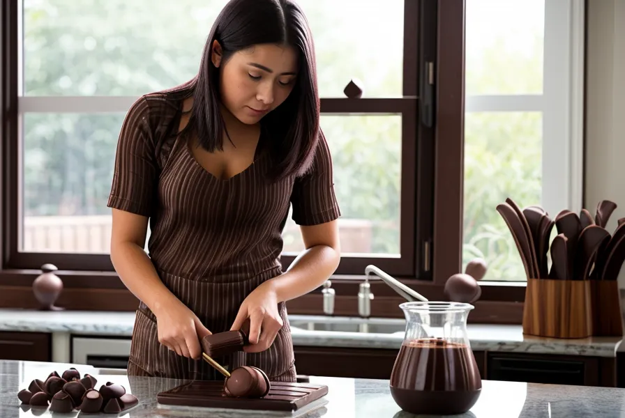 Dedo señalando la lista de ingredientes en la etiqueta de un chocolate de supermercado, buscando manteca de cacao para bombones caseros