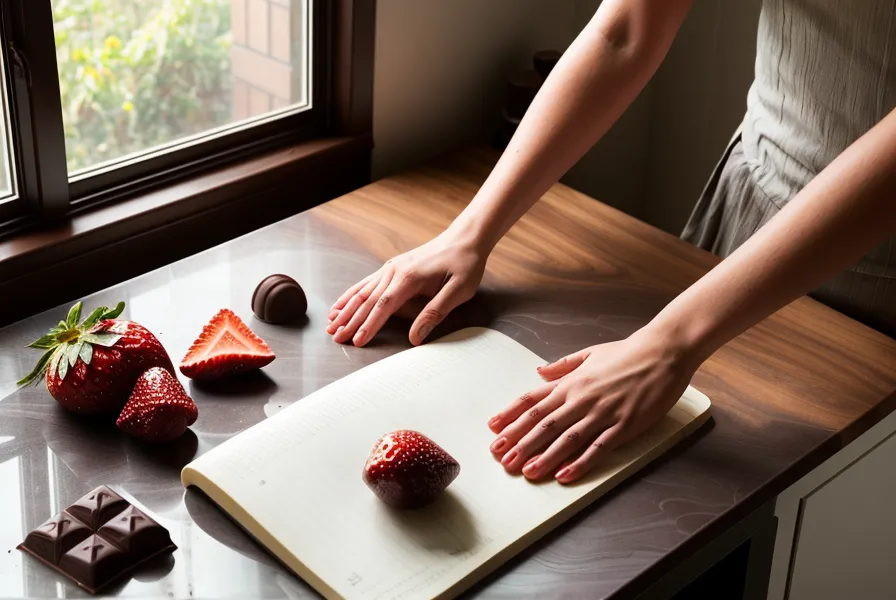 Bol de cobertura amarga espesa durante el templado de chocolate para bombones y fresas