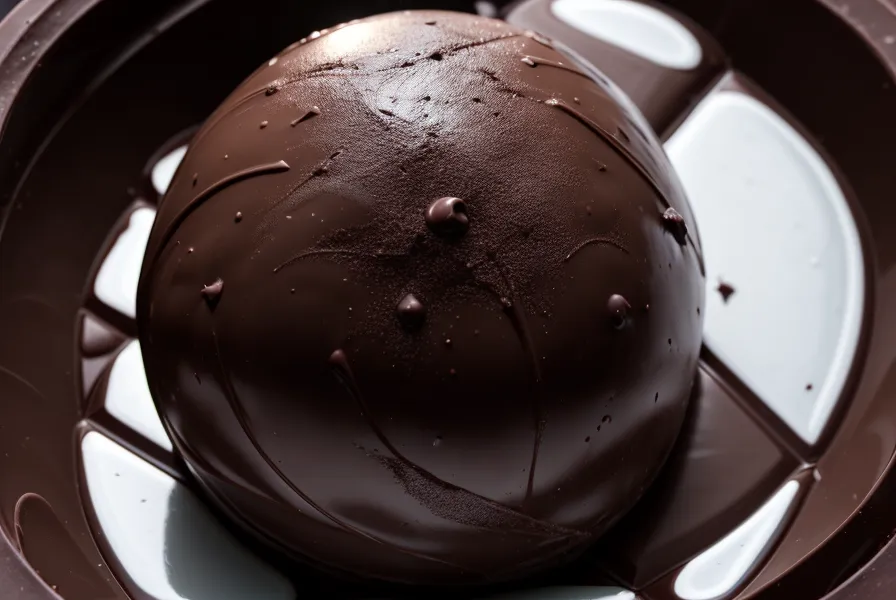 Bombón de chocolate artesanal desmoldado con brillo parejo, resultado del templado casero