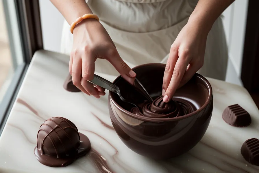 Frasco de vidrio con mendiants y sobras de chocolate transformadas en técnicas caseras