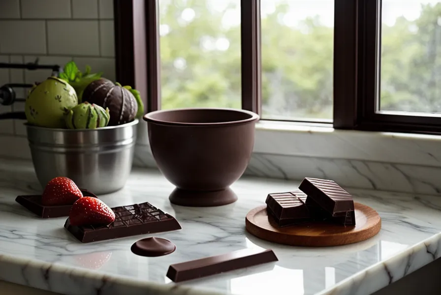 termómetro de cocina marcando la temperatura de templado del chocolate en técnicas de templado caseras